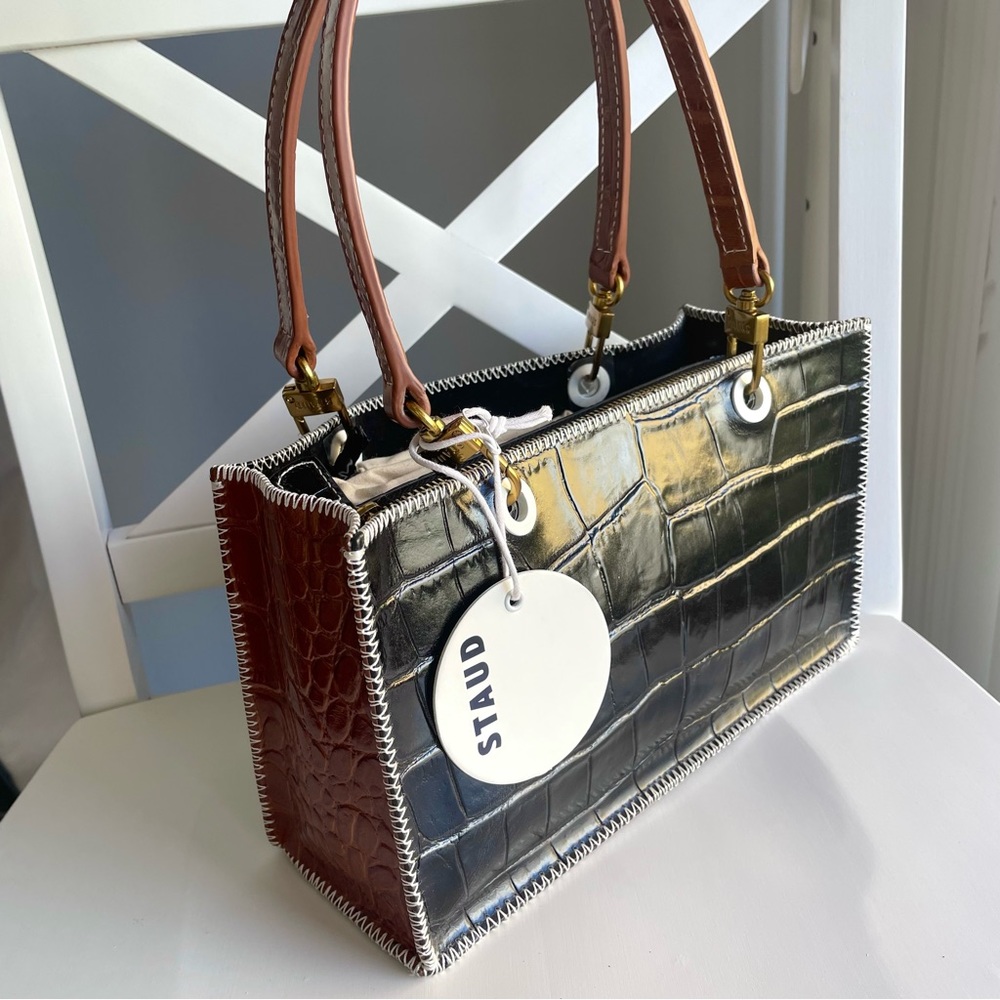*SOLD* STAUD Gemma Shoulder Bag in Black and Brown Croc - Picture 5 of 12